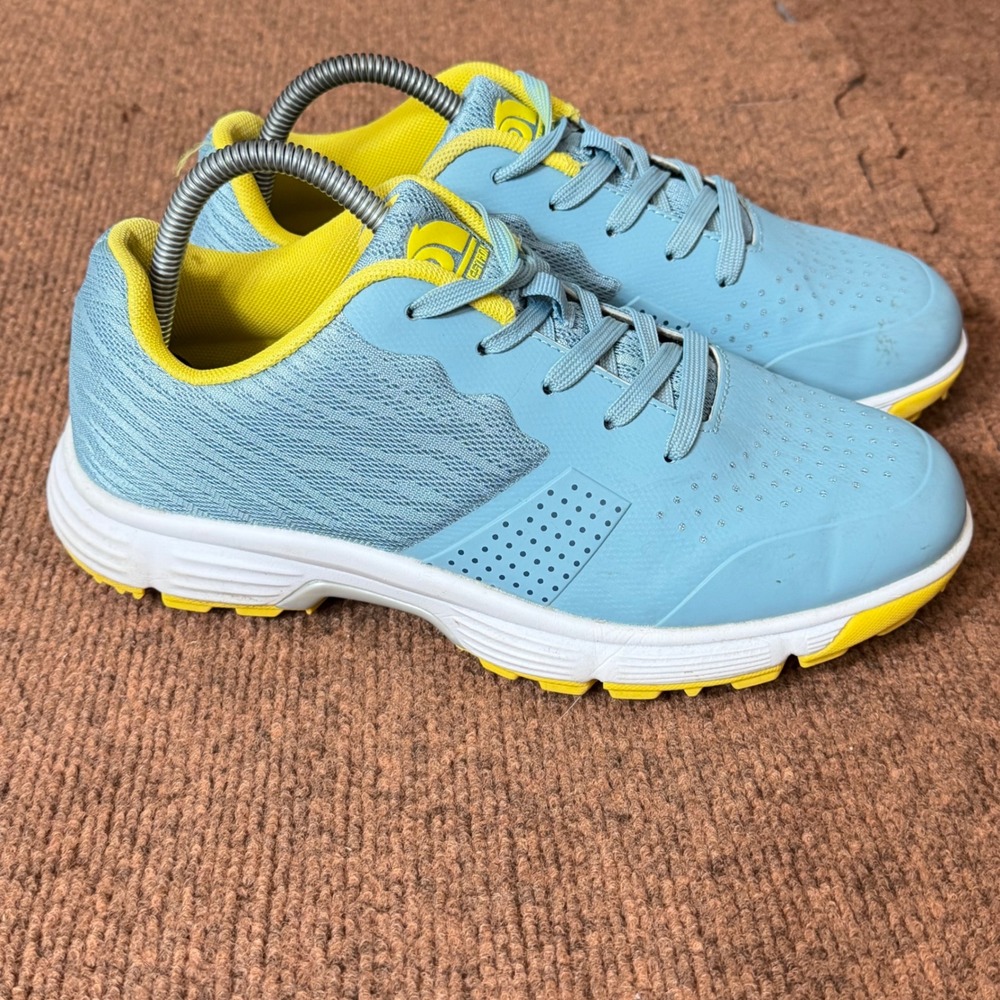 Thestron Mens Golf Shoes Light Blue Yellow Spiked Athletic Sneakers Size US‎ 8